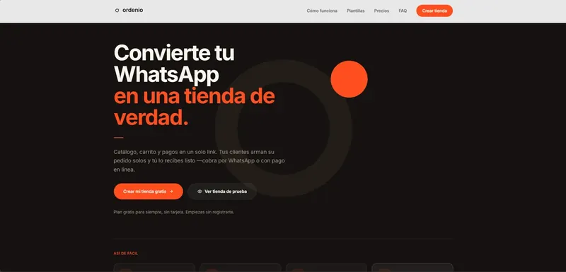 Página de inicio de Ordenio